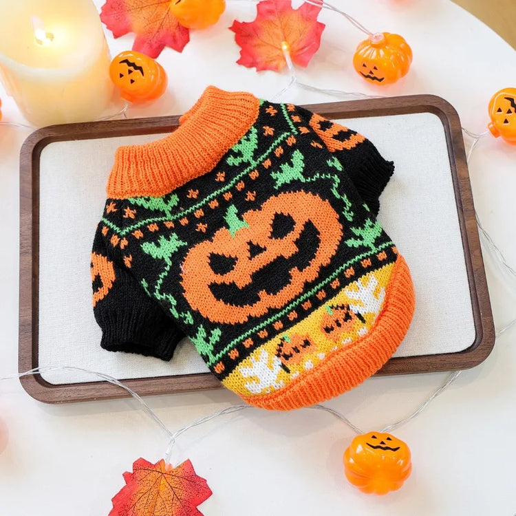 Halloween Pumpkin Knitted Dog Sweater 2025 Winter Pet Clothes Dog Cat Thickened Warm Funny Pullover Elastic Knitted Sweater