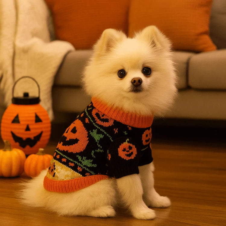 Turtleneck Design Halloween Dog Sweater Warm Pumpkin Costume Pumpkin Pet Sweater Comfortable Soft Cat Sweatershirt Cat Costume