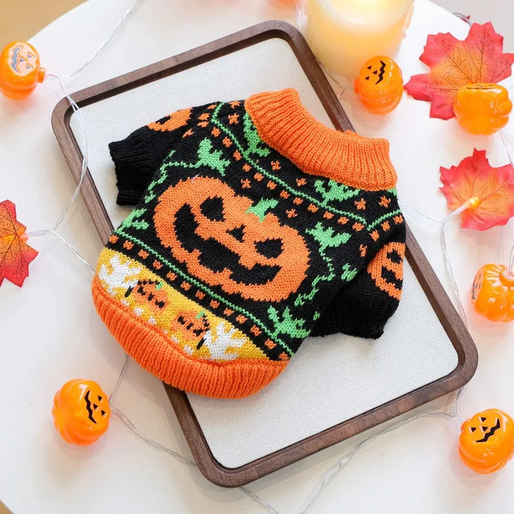Halloween Pumpkin Knitted Dog Sweater 2025 Winter Pet Clothes Dog Cat Thickened Warm Funny Pullover Elastic Knitted Sweater