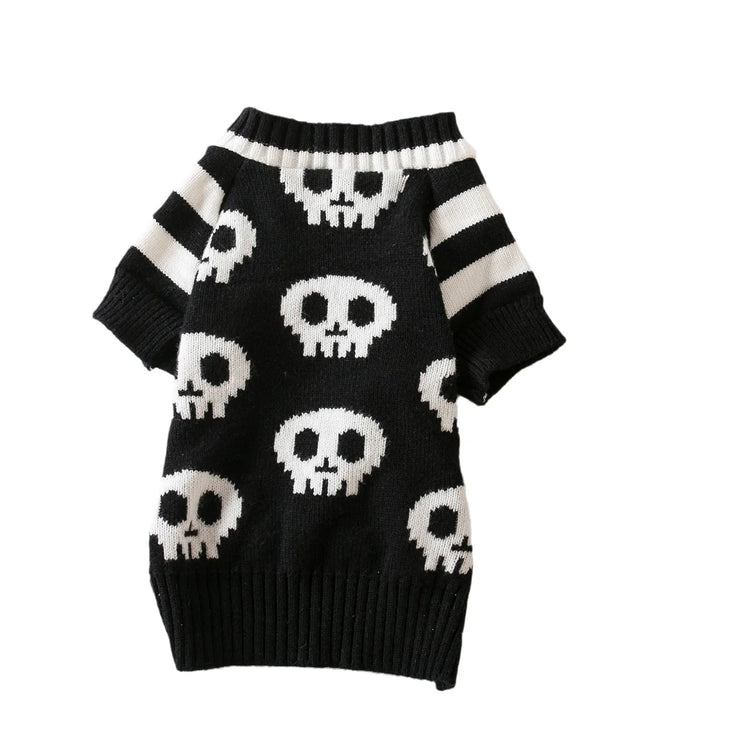 Puppy Halloween Skull Pet Sweater Halloween Sweater Striped Cozy Dog Sweaters for Small Dogs Autumn Winter Warm Pet Clothing