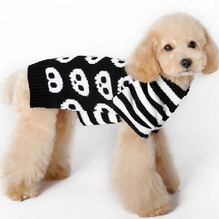 Puppy Halloween Skull Pet Sweater Halloween Sweater Striped Cozy Dog Sweaters for Small Dogs Autumn Winter Warm Pet Clothing