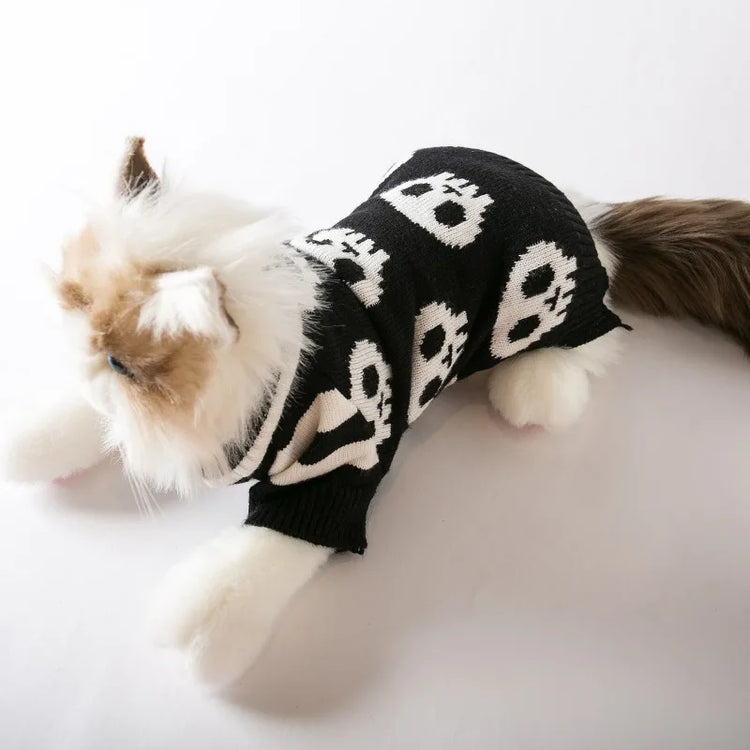 Puppy Halloween Skull Pet Sweater Halloween Sweater Striped Cozy Dog Sweaters for Small Dogs Autumn Winter Warm Pet Clothing