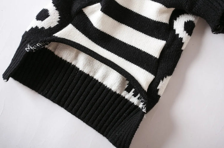 Puppy Halloween Skull Pet Sweater Halloween Sweater Striped Cozy Dog Sweaters for Small Dogs Autumn Winter Warm Pet Clothing