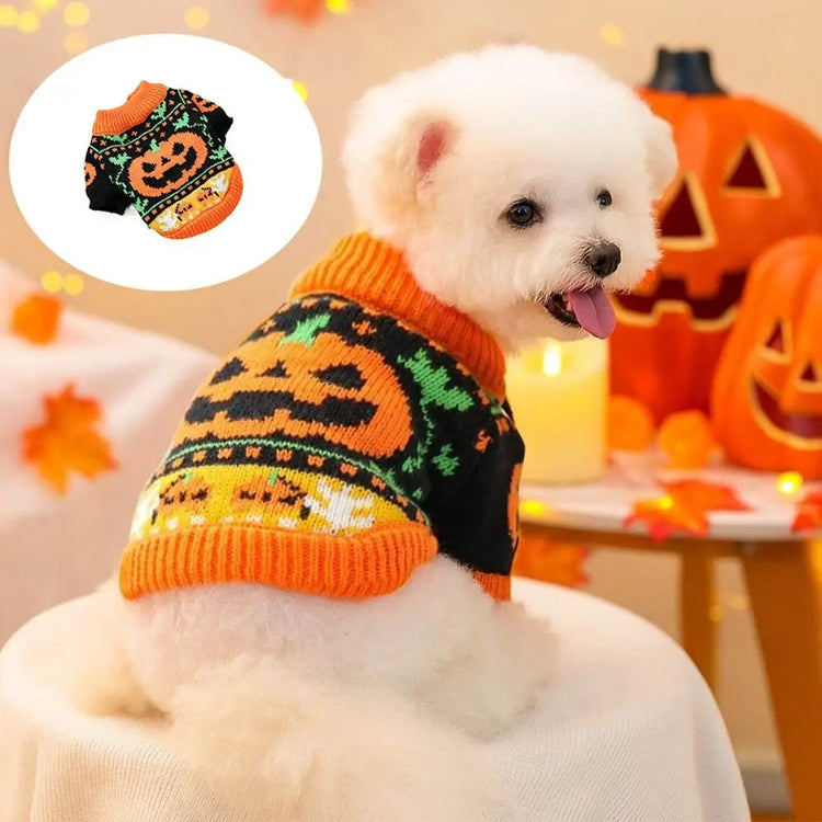 Turtleneck Design Halloween Dog Sweater Warm Pumpkin Costume Pumpkin Pet Sweater Comfortable Soft Cat Sweatershirt Cat Costume
