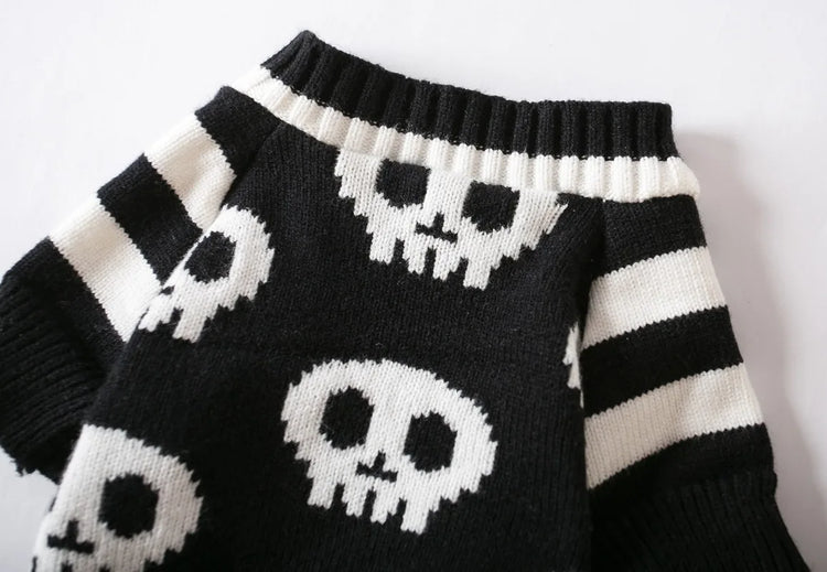 Puppy Halloween Skull Pet Sweater Halloween Sweater Striped Cozy Dog Sweaters for Small Dogs Autumn Winter Warm Pet Clothing