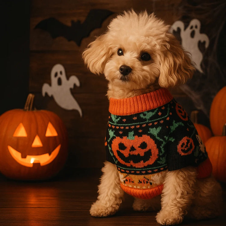 Turtleneck Design Halloween Dog Sweater Warm Pumpkin Costume Pumpkin Pet Sweater Comfortable Soft Cat Sweatershirt Cat Costume