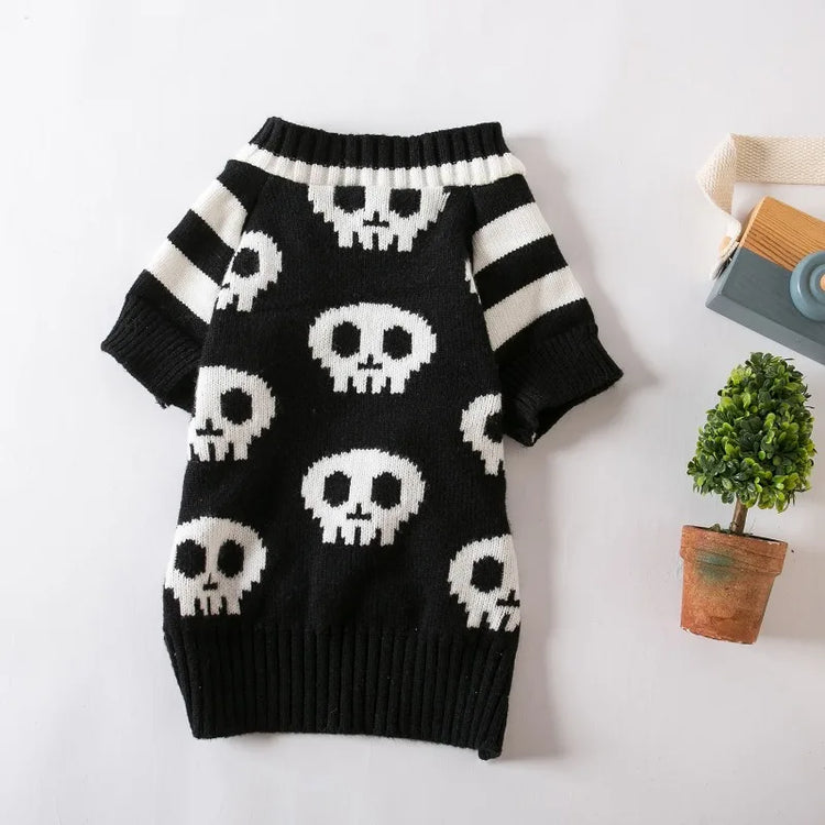 Puppy Halloween Skull Pet Sweater Halloween Sweater Striped Cozy Dog Sweaters for Small Dogs Autumn Winter Warm Pet Clothing