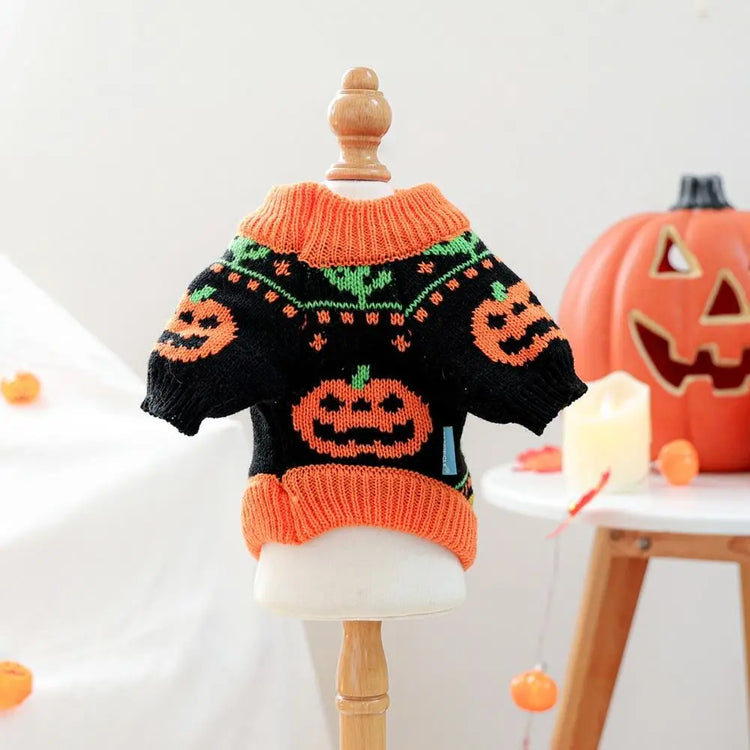 Turtleneck Design Halloween Dog Sweater Warm Pumpkin Costume Pumpkin Pet Sweater Comfortable Soft Cat Sweatershirt Cat Costume