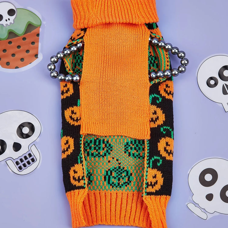 Halloween Dog Sweater Pumpkin Pet Turtleneck Sweater Dog Knitwear Warm Cat Sweatershirt
