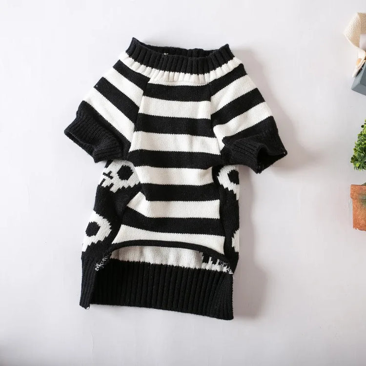 Puppy Halloween Skull Pet Sweater Halloween Sweater Striped Cozy Dog Sweaters for Small Dogs Autumn Winter Warm Pet Clothing