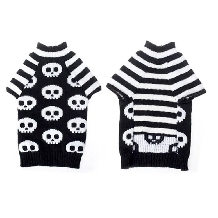Puppy Halloween Skull Pet Sweater Halloween Sweater Striped Cozy Dog Sweaters for Small Dogs Autumn Winter Warm Pet Clothing