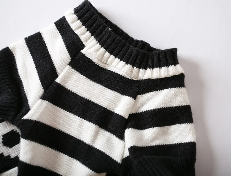 Puppy Halloween Skull Pet Sweater Halloween Sweater Striped Cozy Dog Sweaters for Small Dogs Autumn Winter Warm Pet Clothing
