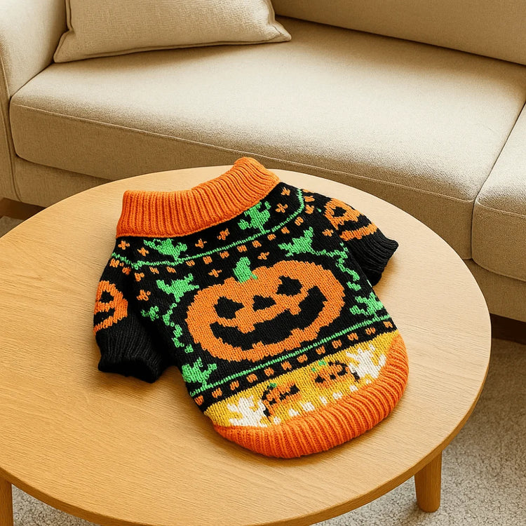 Turtleneck Design Halloween Dog Sweater Warm Pumpkin Costume Pumpkin Pet Sweater Comfortable Soft Cat Sweatershirt Cat Costume