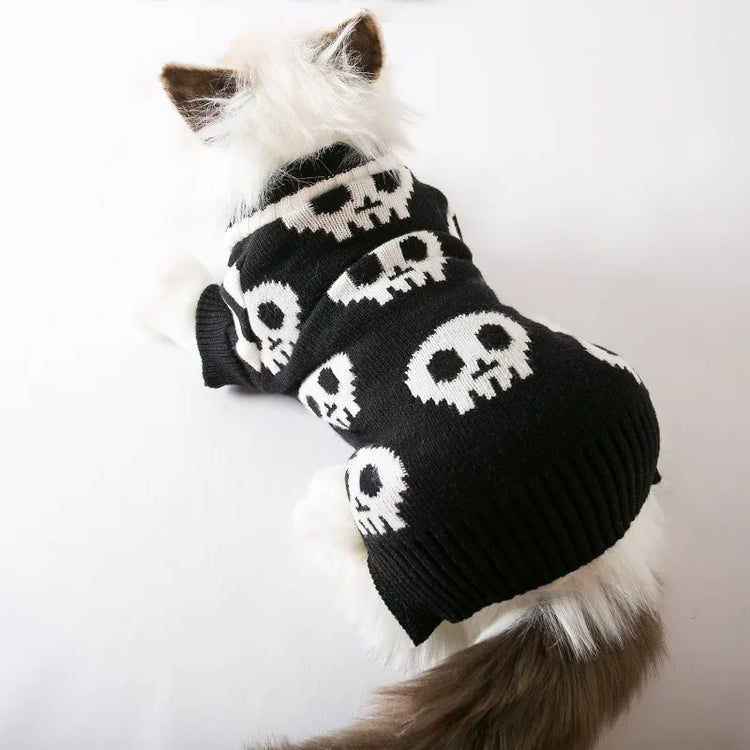 Puppy Halloween Skull Pet Sweater Halloween Sweater Striped Cozy Dog Sweaters for Small Dogs Autumn Winter Warm Pet Clothing