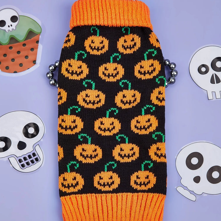 Halloween Dog Sweater Pumpkin Pet Turtleneck Sweater Dog Knitwear Warm Cat Sweatershirt