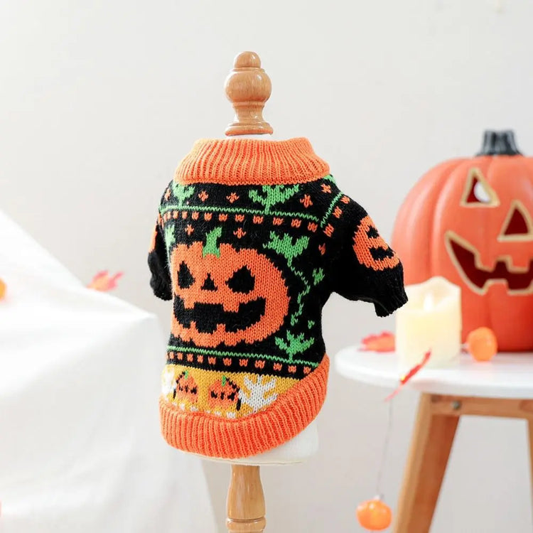 Turtleneck Design Halloween Dog Sweater Warm Pumpkin Costume Pumpkin Pet Sweater Comfortable Soft Cat Sweatershirt Cat Costume