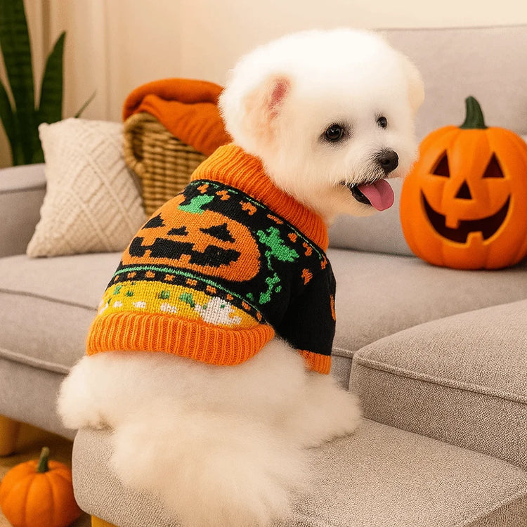 Turtleneck Design Halloween Dog Sweater Warm Pumpkin Costume Pumpkin Pet Sweater Comfortable Soft Cat Sweatershirt Cat Costume