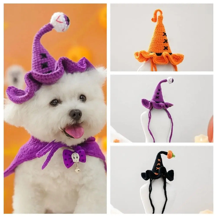 Durable Breathable Halloween Dog Hat Mini Pumpkin Woven Pets Wizard Hat Ghost Hollow Halloween Cat Headgear Pet Accessories