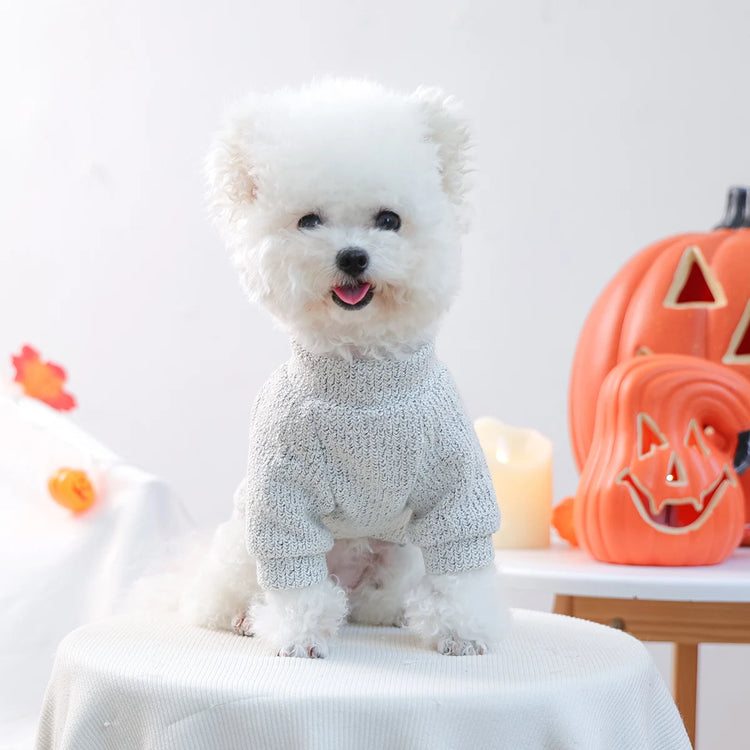 1PC Pumpkin Ghost Halloween Crew Neck Pet Clothes Dog Light Grey Pet Sweater with "BOO BABE" Text