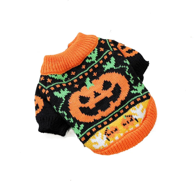 Turtleneck Design Halloween Dog Sweater Warm Pumpkin Costume Pumpkin Pet Sweater Comfortable Soft Cat Sweatershirt Cat Costume