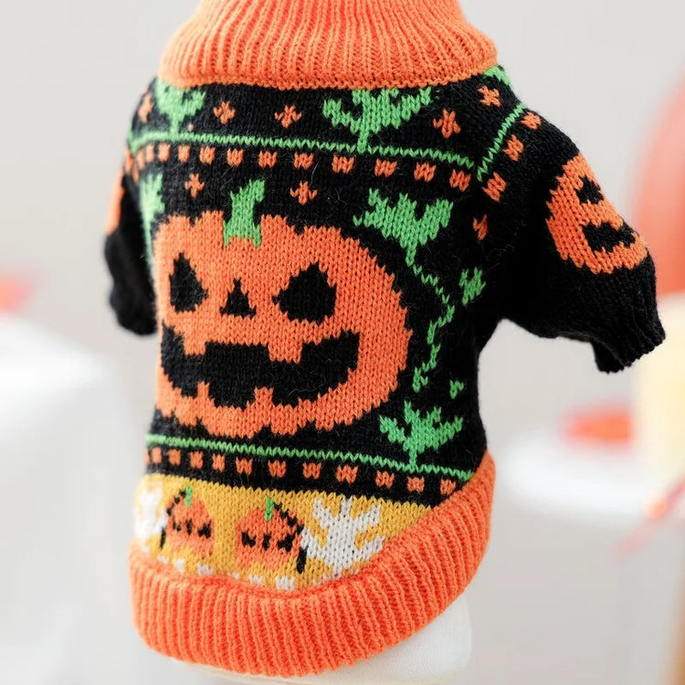Halloween Pumpkin Knitted Dog Sweater 2025 Winter Pet Clothes Dog Cat Thickened Warm Funny Pullover Elastic Knitted Sweater