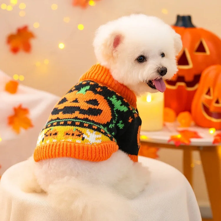 Halloween Pumpkin Knitted Dog Sweater 2025 Winter Pet Clothes Dog Cat Thickened Warm Funny Pullover Elastic Knitted Sweater