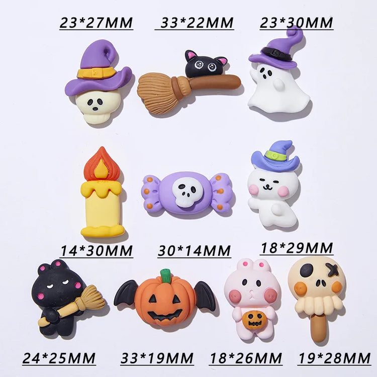 5pcs Pumpkin Ghost Animal Halloween Series Flat Back Resin Cabochons Scrapbooking DIY Jewelry Hairpin Decoration Accessorie